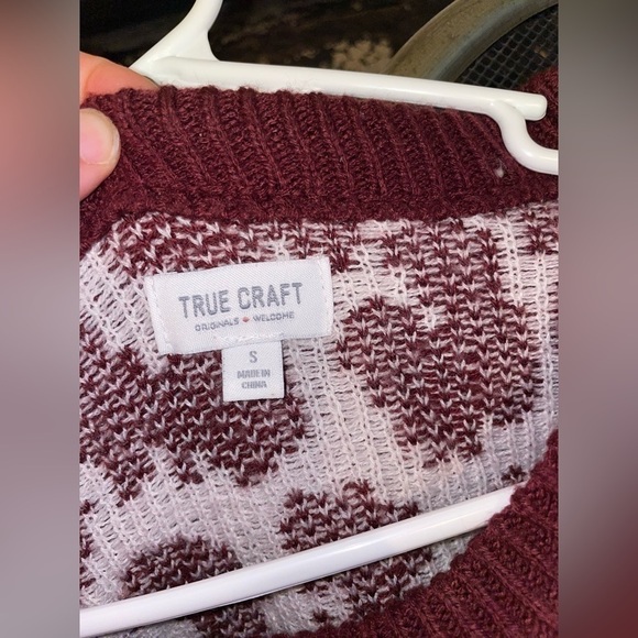 Burgundy Leopard Print Distressed Sweater | Grunge Y2K Cozy Chic | Sz S - Picture 7 of 9